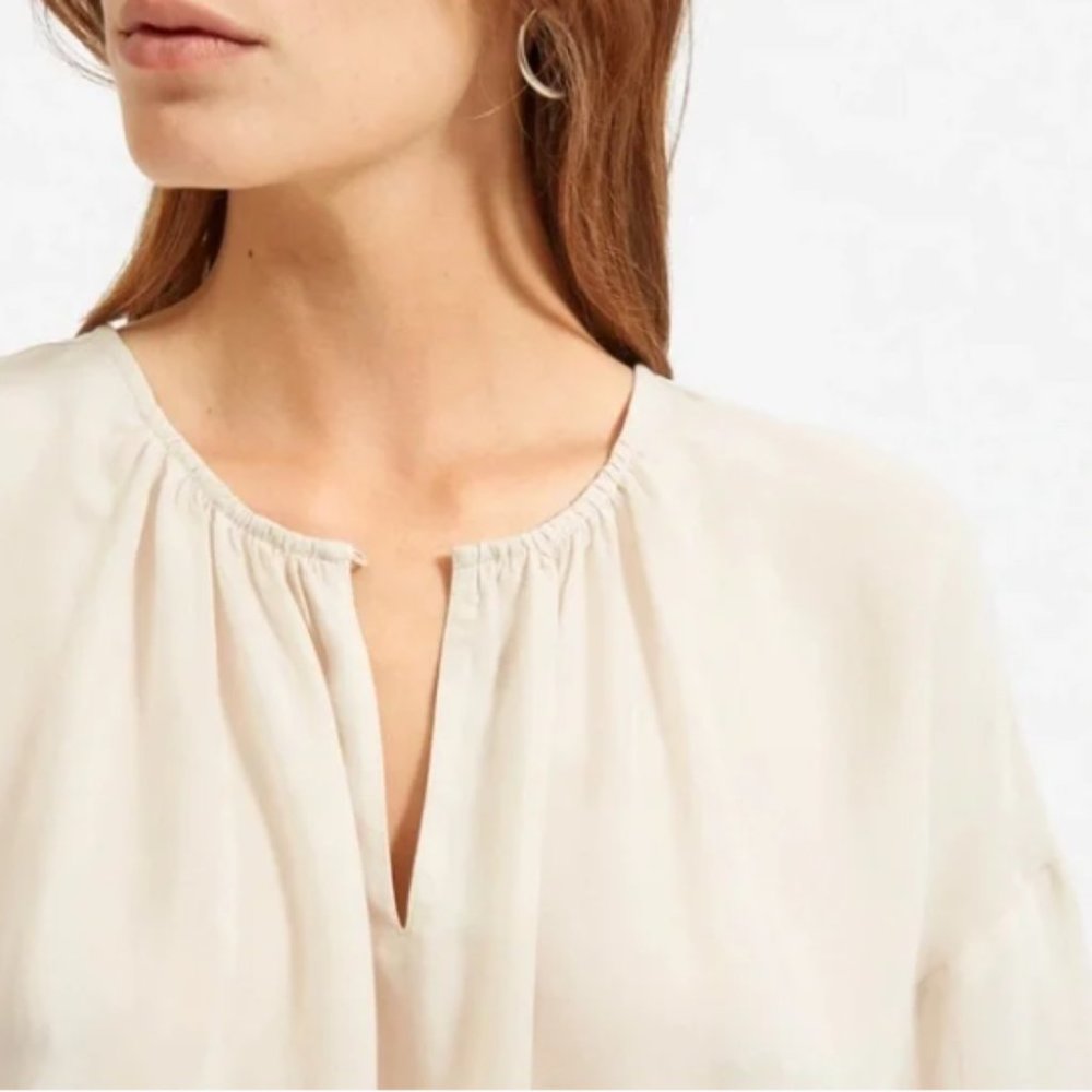 EVERLANE I Light Tan Sand Shirred Cupro 3/4 Length Sleeve Blouse Top, 0
